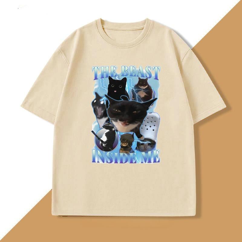 The Beast Inside Me 90s Vintage Funny Cat Meme T Shirt WOMEN Unisex Cats Lover TShirt Goofy Cats Cotton Short Sleeve WOMEN Tops