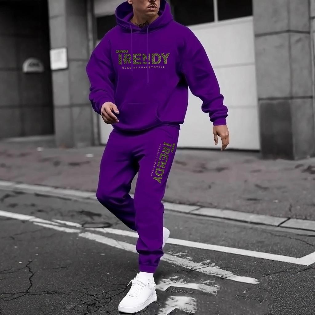 New Sweater Sweatpants Set Letter Printing Casual Jacket Autumn and Winter Velvet Street Trendy Middle-aged Suit Men