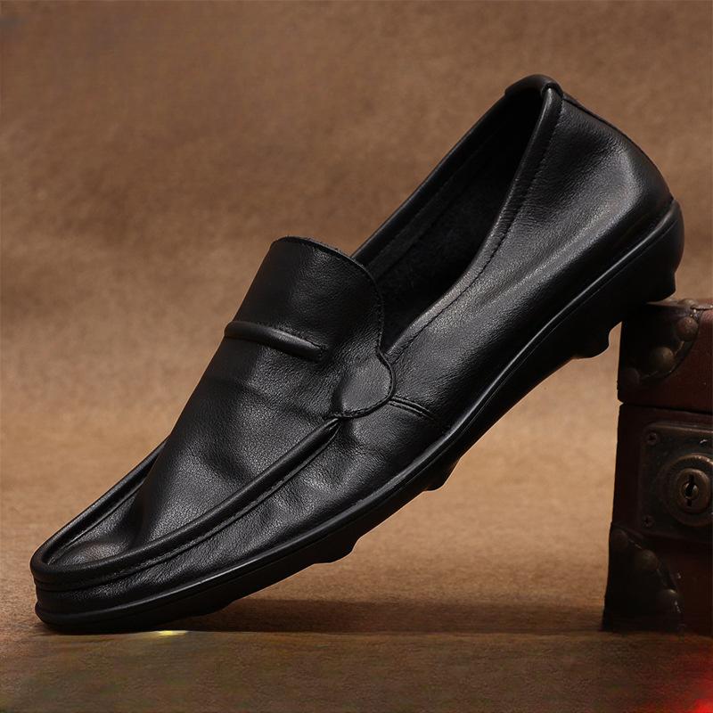 Men's Business Casual Top Layer Cowhide Men's Shoes Black Classic All-match Leather Shoes Men's One-step Soft Sole Driving Shoes