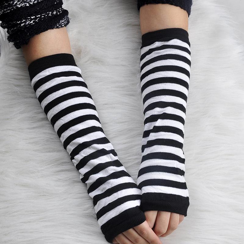 Winter Warm Long Sleeves Gloves For Man Women Fingerless Stripe Knitted Elbow Mittens Elastic Outdoor Fashion Warm Wrist Glove
