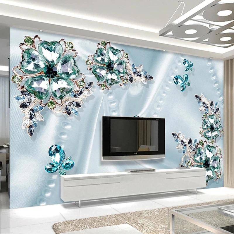 3d Wallpaper Stereo Green Crystal Flowers Luxury Wall Mural Living Room Tv Sofa Bedroom Wall Paper