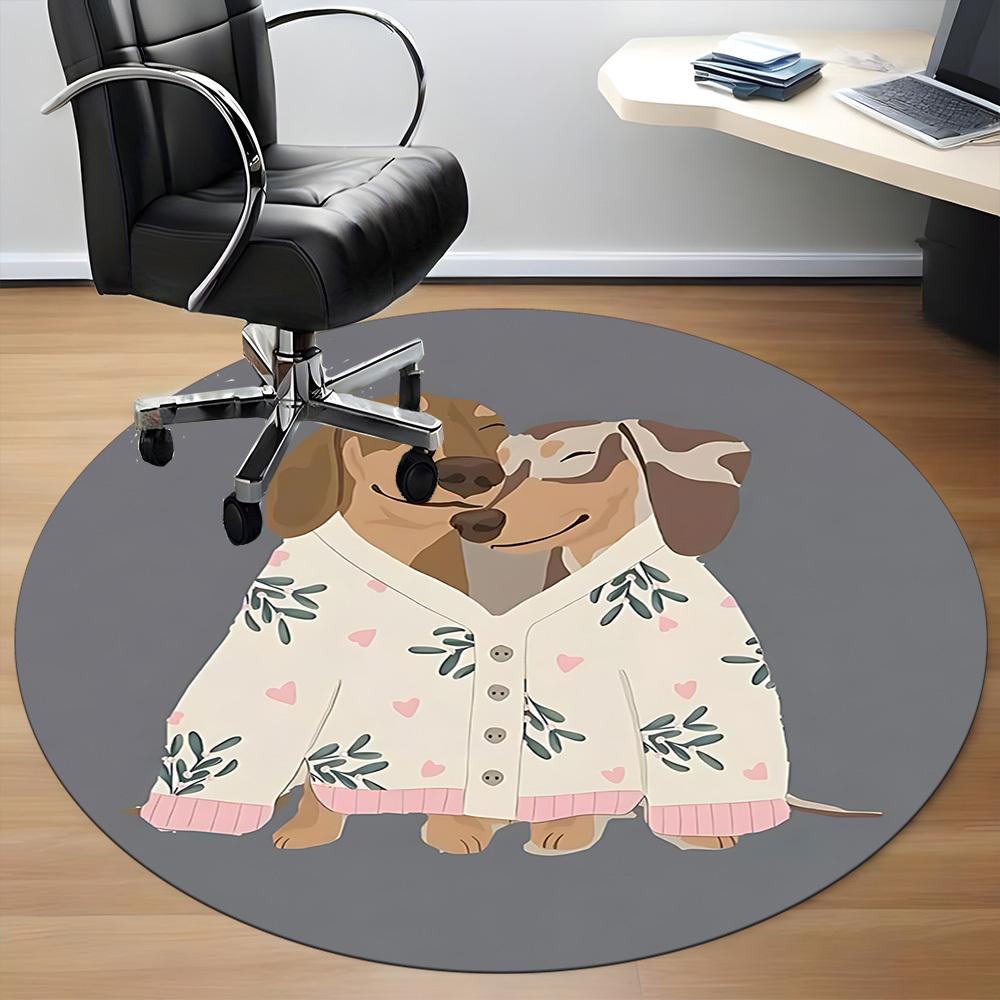 1pc Floral Hearts Dachshund Office Round Area Rug, Under Office Chairs Bedroom Living Room Home Decor, Room Deco, Available In Various Sizes L1121058