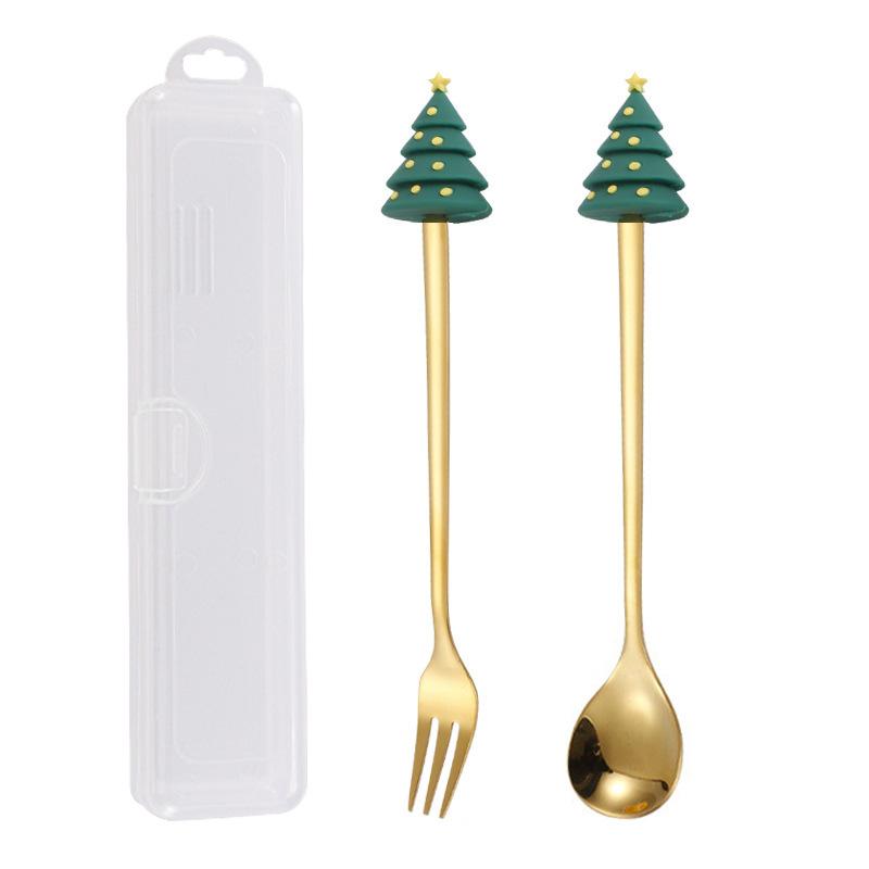 Nerezová ocel Vánoční stromek Ve tvaru čepice Santa Kreativní lžička na míchání kávy Dezertní vidlička na ovoce Pro sváteční stolování Párty Dekorace