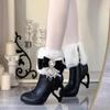 Womens Shoes Japanese Style Lolita Cosplay Dress Boots for Girls Cute Bow Pearl Hollow-out Heels Plush Winter Boots Woman