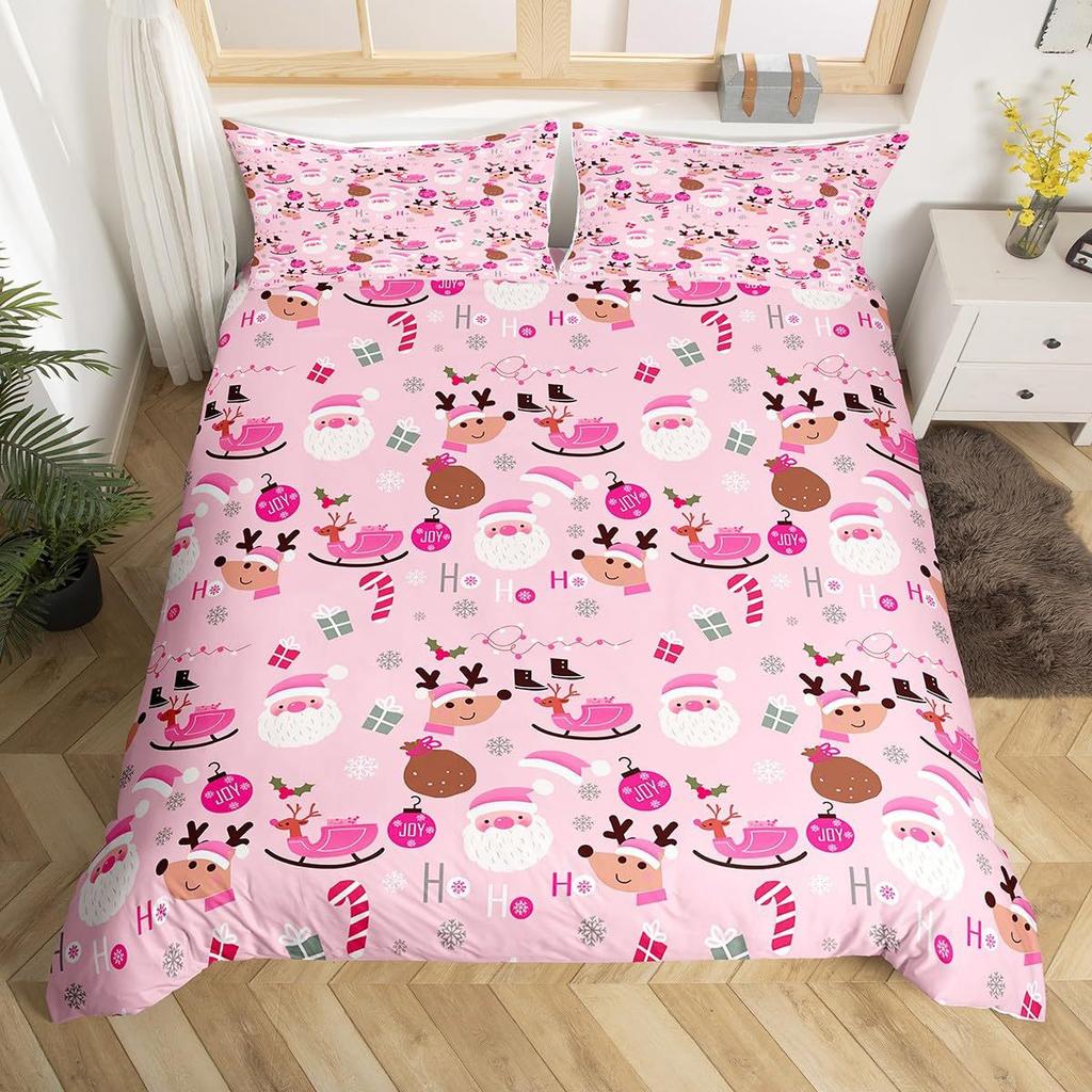 Cartoon Weihnachtsmann Dreiteiliger Bettbezug 3D Digitaldruck Bettwäscheset Bettdecke