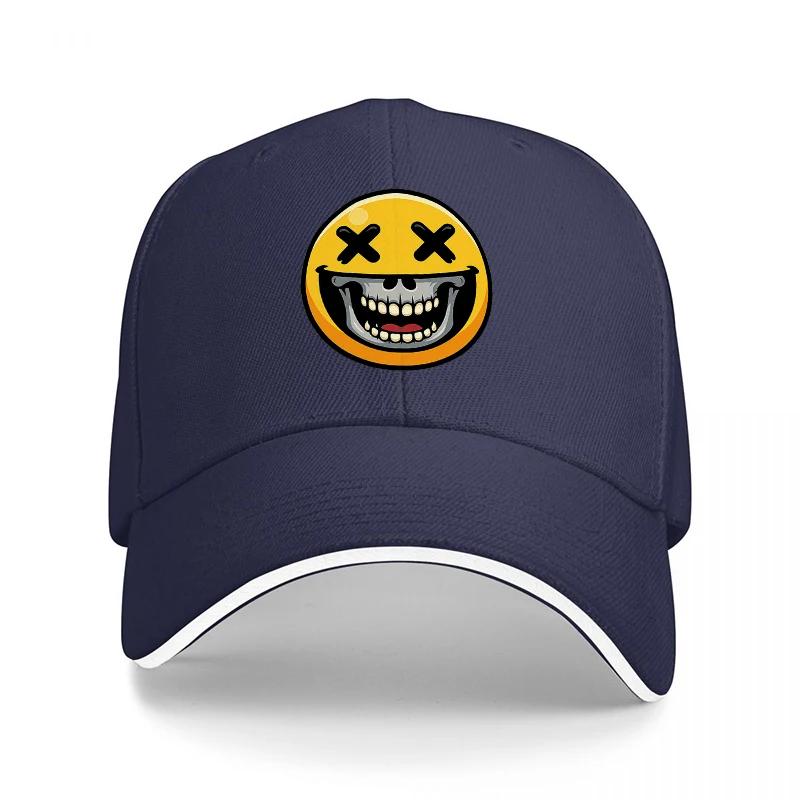 Face Skull Design Baseball Cap Black with Yellow Emoticon Graphic Cool Streetwear Style Hat for Unisex and Women