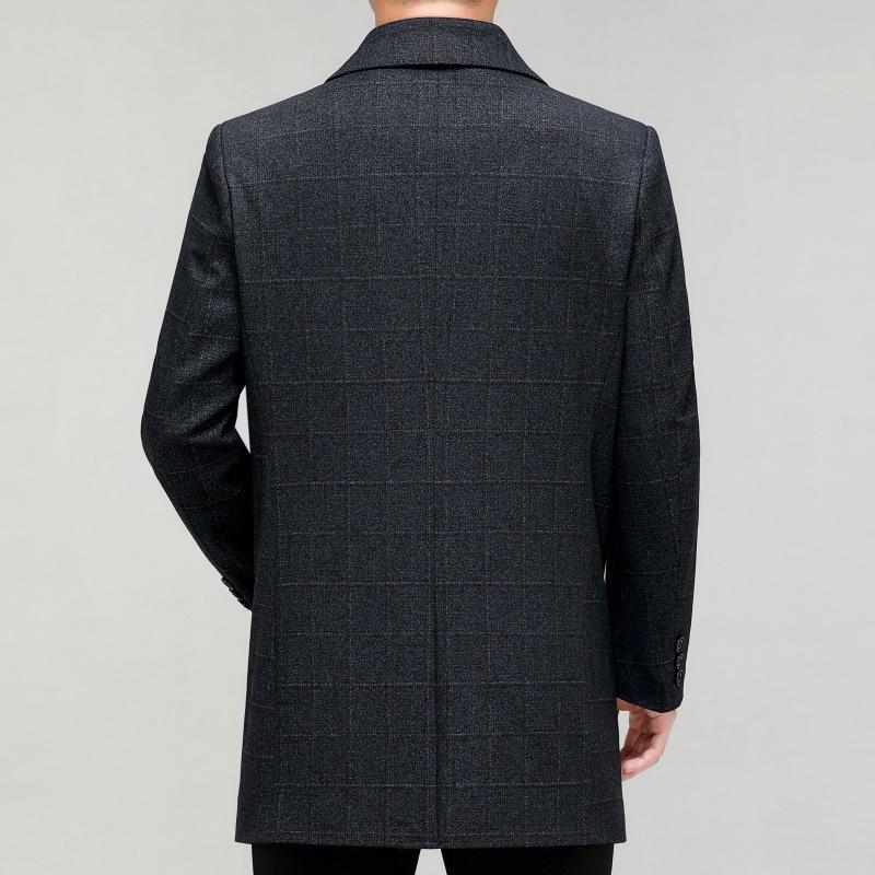 Autumn and Winter Thick Wool Windbreaker Middle-aged Men's Mid-length Business Coat Jacket Dad's Large Size Buttoned Top