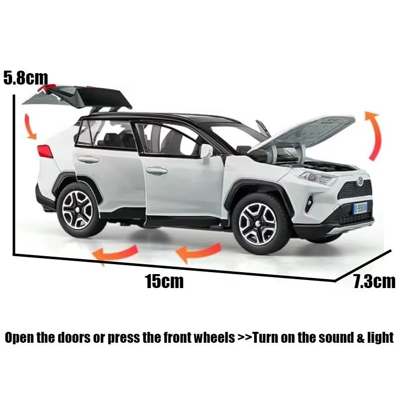 1/32 Toyota RAV4 SUV Off-Road Toy Car, JKM Diecast Metal Model Sound & Light Doors Openable Educational Collection Gift for Boy