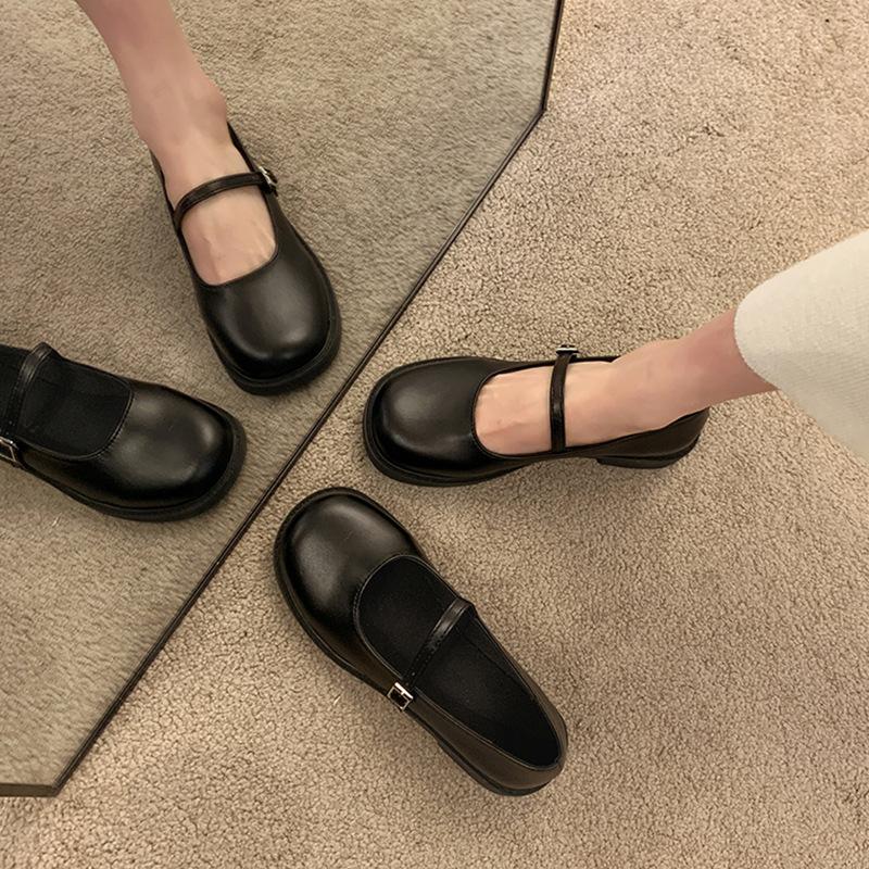 Retro Mary Jane shoes women's high heels new spring round head thick heel single shoes with skirt small leather shoes