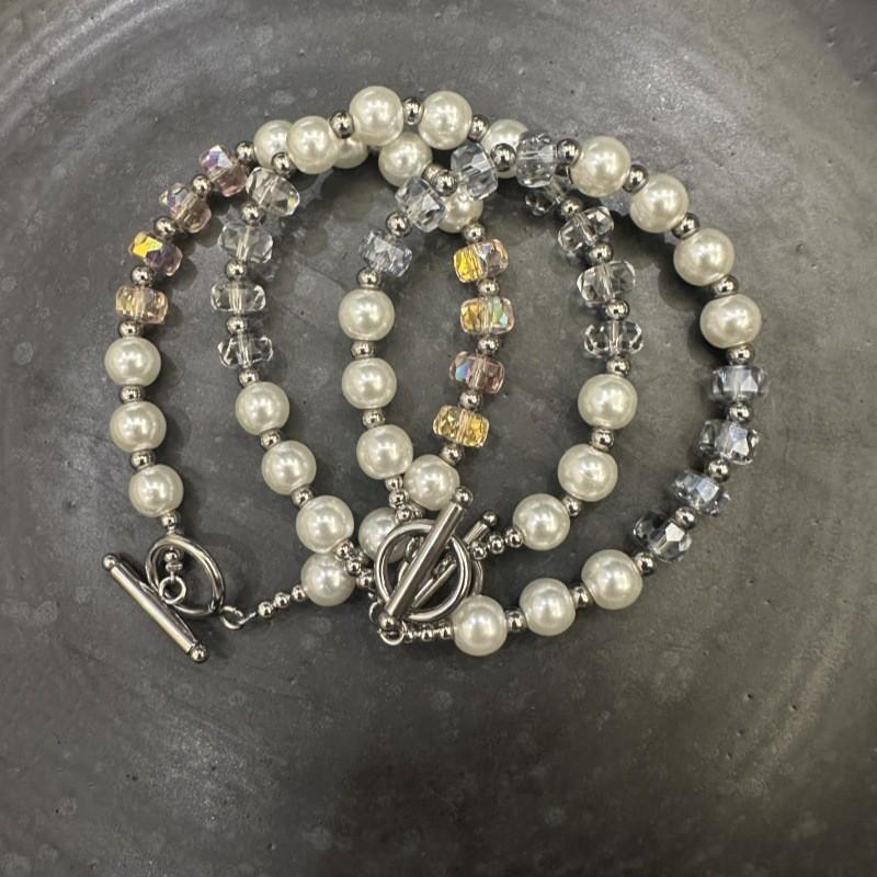 Geometric Style Handmade Pearl Bracelet With Colorful Crystals For Summer Gift Giving