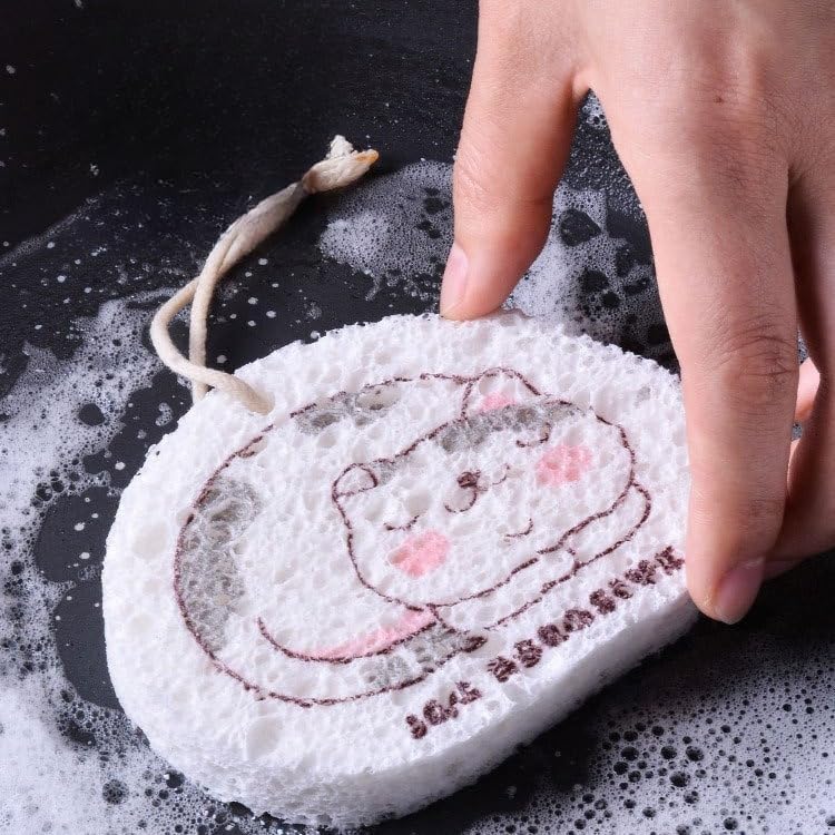 Compressed Dishwashing Wood Pulp Cotton, Kitchen Absorbent Magic Wipe, Pot Washing Sponge Brush, Cute Cartoon Thickened Dishwashing Cotton (Cute