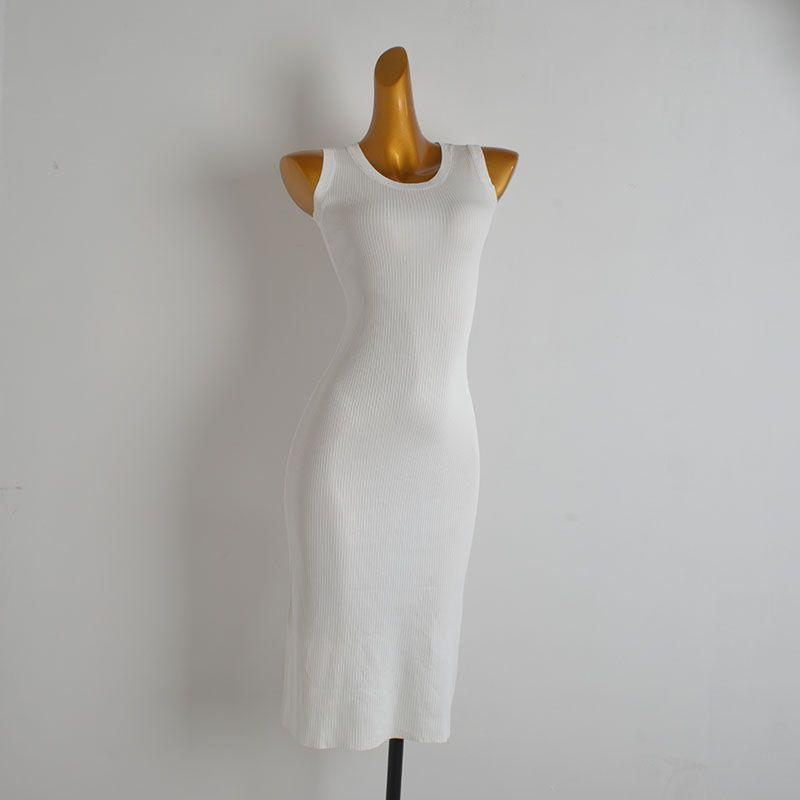 French Simplicity New Arrival Pure Color Sleeveless Knitting Dress Women's Summer Thin Silm Slim Looking Sheath Vest Dress
