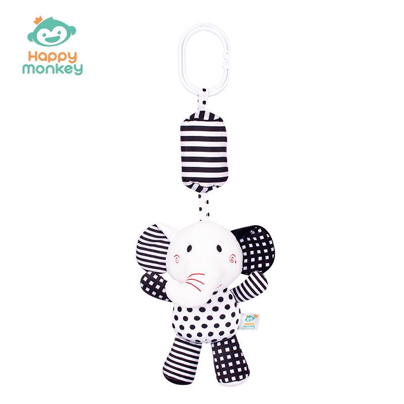 Happy Monkey Baby Crib Rattle: Black & White Cartoon Animal Wind Chime for Early Education