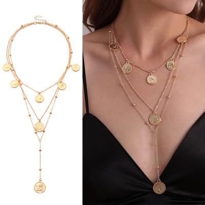 Layered Choker Necklaces Chic Circle Coin Beads Pendant Necklaces Multilayer Adjustable Stackable Choker Necklaces for Women Girls