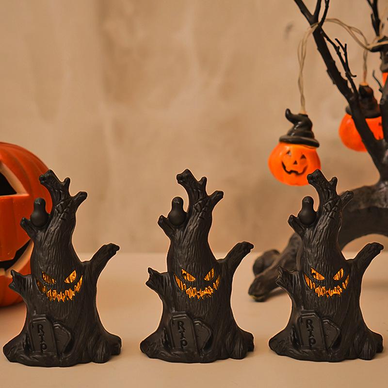 Halloween Pumpkin Lanterns LED Electronic Candles Ghost Tree Stump Decorations for Funny Faces Festive Atmosphere Ornaments