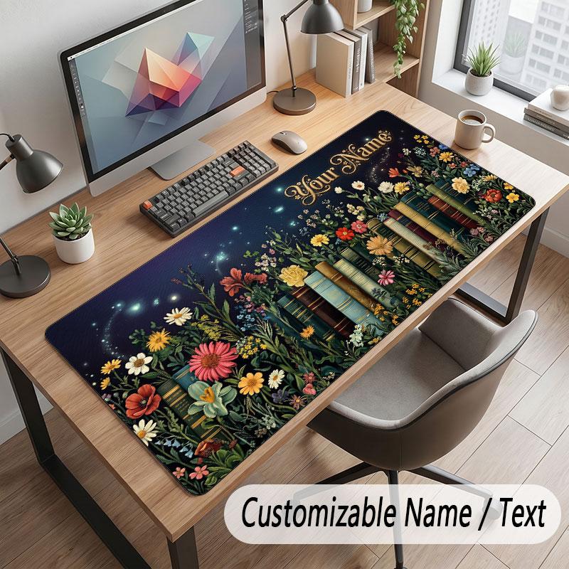 Floral Garden Theme Customized Mouse Pad Personalized Print Name Text Desk Mat For Home Office Table Decor