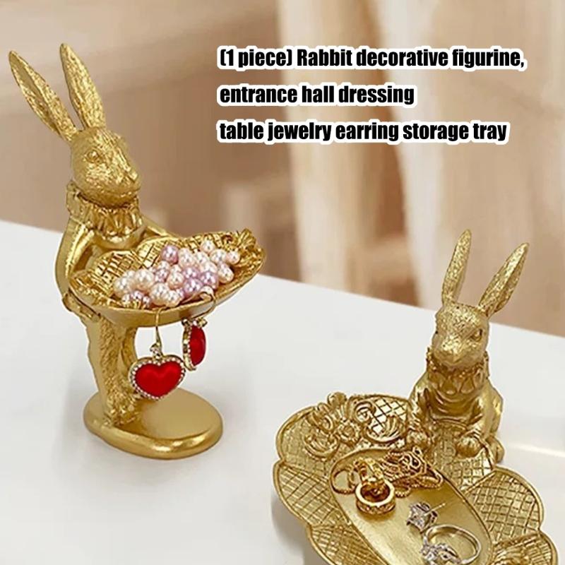 Harz-Kaninchenfigur mit abnehmbarer Schale zur Aufbewahrung von Ohrringen und Ringen Heimdekoration Eingangsbereich-Accessoire