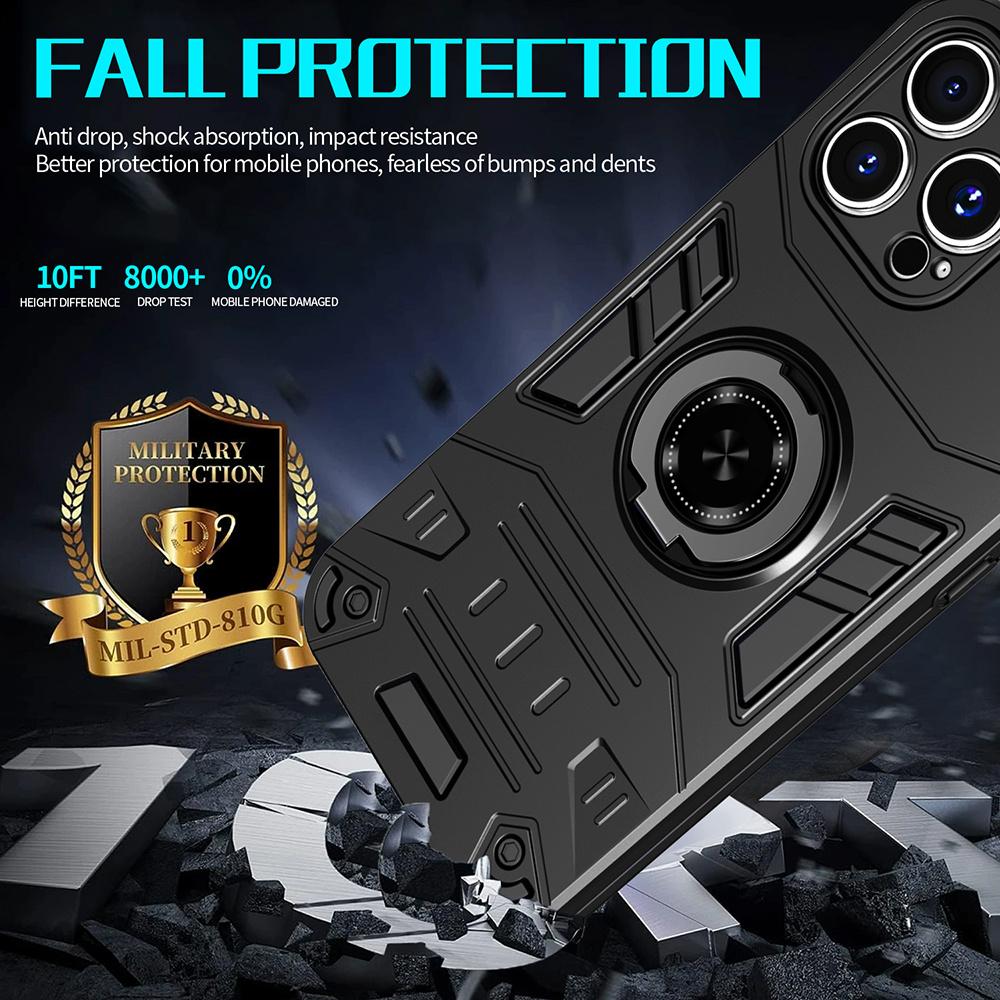 For iPhone 16 Pro Case with Ring Holder Kickstand PC + TPU Anti-Fall Phone Cover