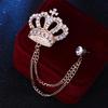 1Pc European and American Noble Crown Brooch Men's Classic Fringed Chain Full of Diamonds Corsage Suit Accessories
