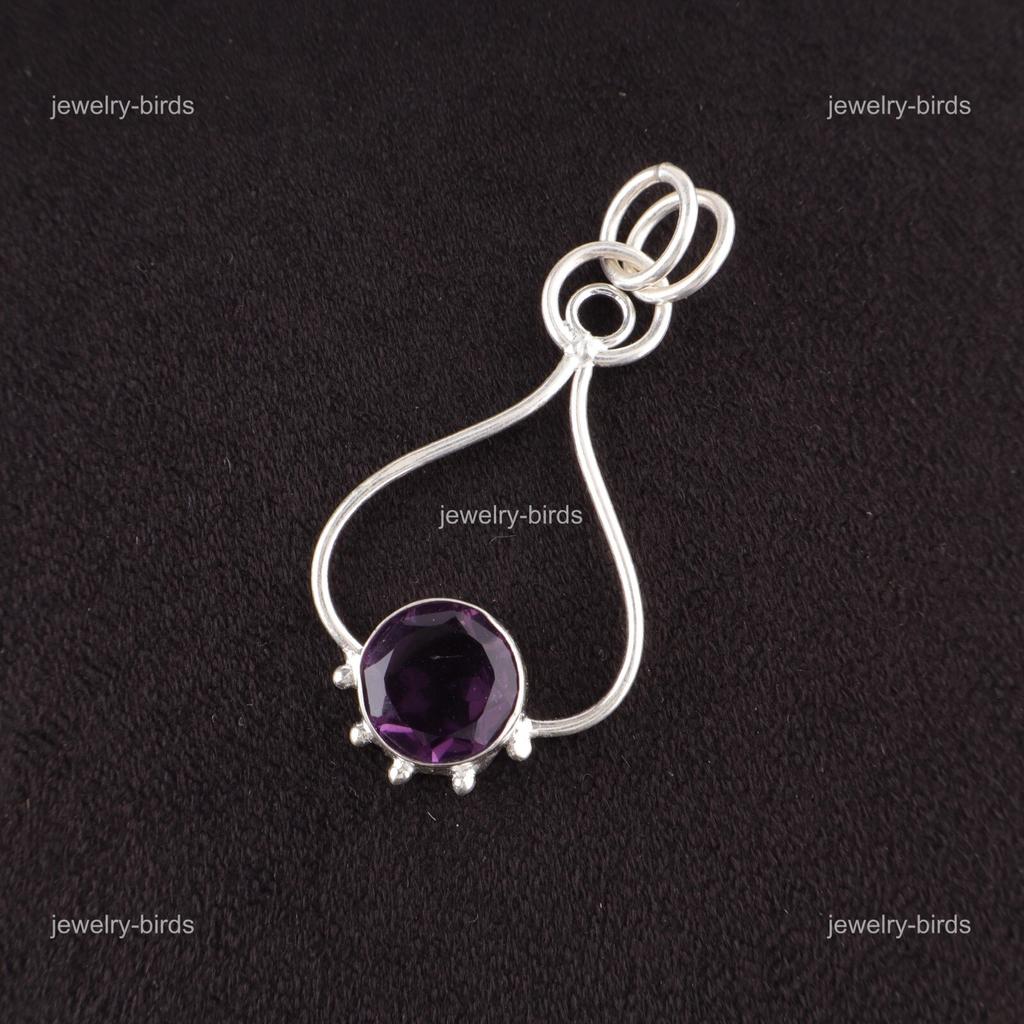 Round Amethyst Stone 925 Silver Daughter Gift Engagement Elegant Wedding Pendant PP-40-1
