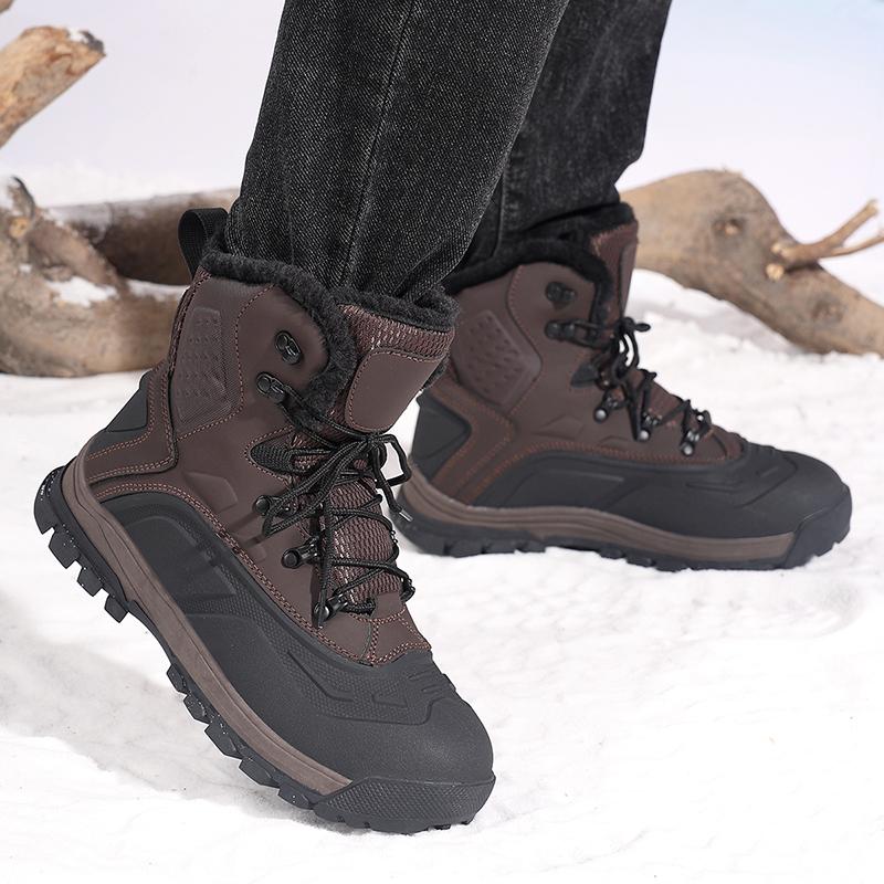 Bottes de Neige pour Homme Mi-mollet Semelle Épaisse Peluche Antidérapante Résistante à l'Usure Grandes Tailles Bottes de Neige pour l'Hiver