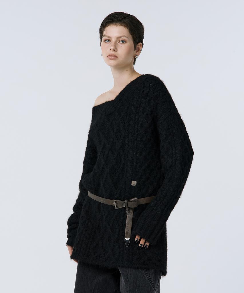 Teulimingbeodeu Oversized Off-Shoulder Knit [ Black ]