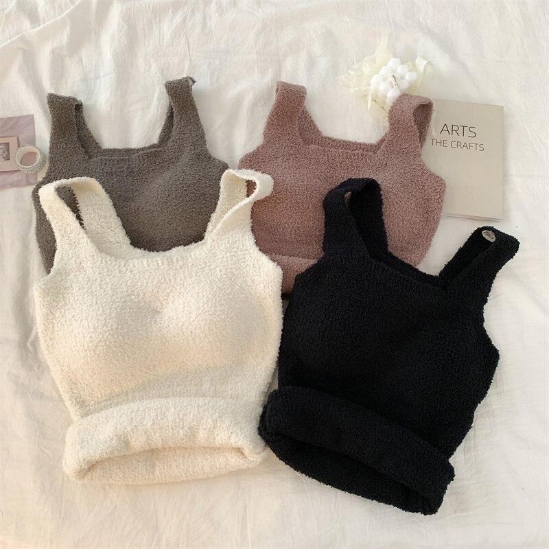 ITOOLIN Camisolas quentes de cashmere para mulheres de inverno com bojo de sutiã, regatas grossas de tricô, tops doces para mulheres