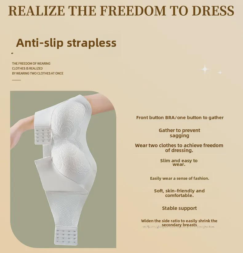 Seamless Strapless Bra for Large Busts: Non-Slip, Invisible, Tube-Style, Gathered Design, Sexy Back, Thin for Summer.