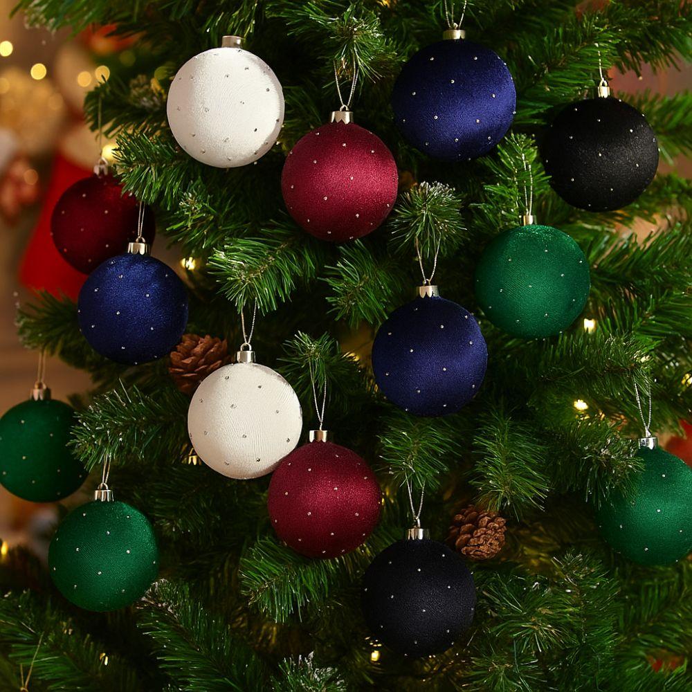 9pcs/set 8cm Velvet Christmas Balls Glitter Xmas Tree Pendant Merry Christmas Decor