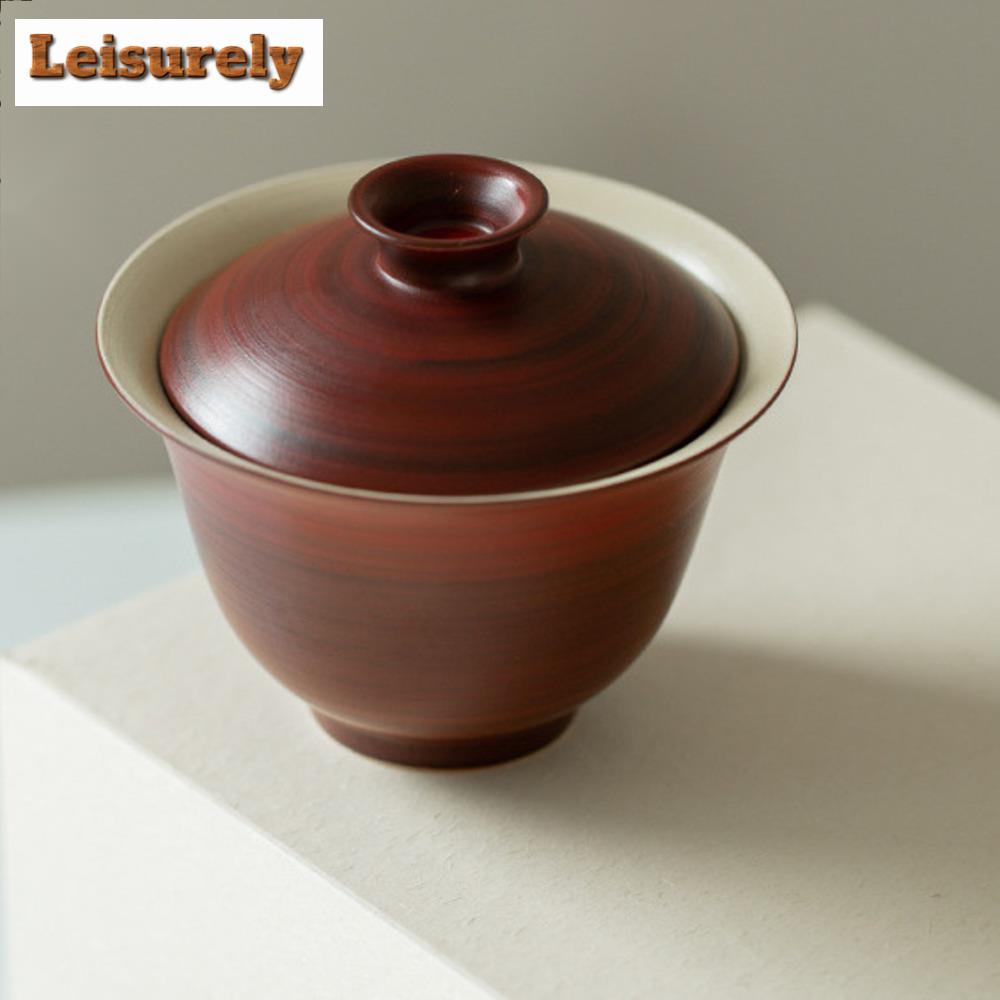 120ml Handmade Fenyin Yin Hawthorn Red Gaiwan Coarse Pottery Tea Tureen Cha Tea Maker Cover Bowl Kung Fu Tea Teaware Collection