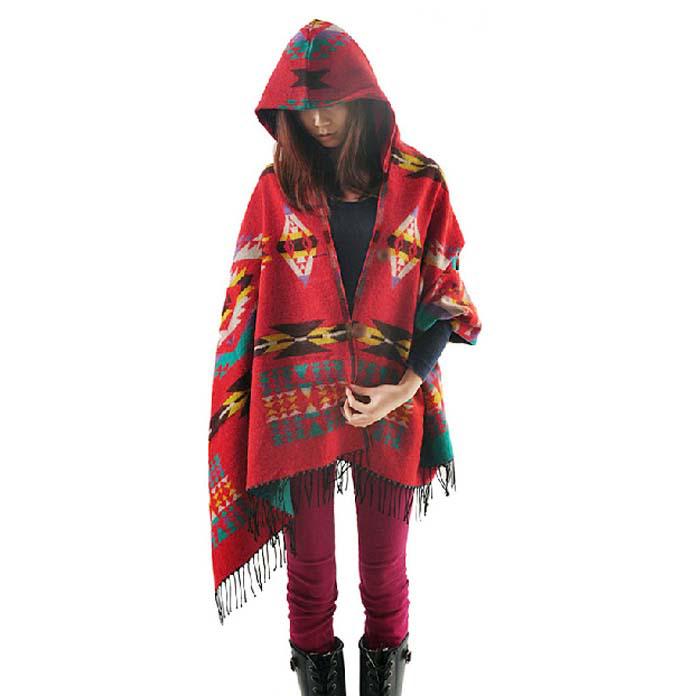 Bohemian Ethnic Hooded Cape Shawl - Women's Autumn/Winter Yunnan & Korean Style