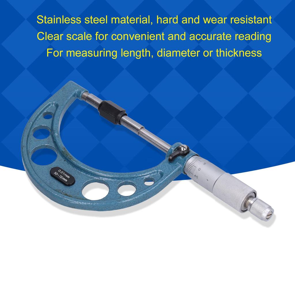 Outside Micrometer, 50-75mm, 0.01mm, Stainless Steel