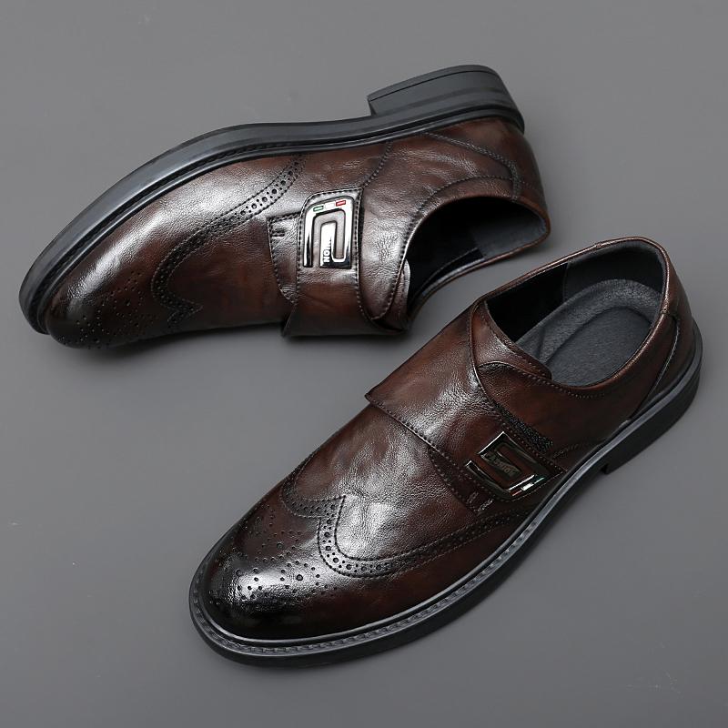 Fashion British Style Loafers Men's Thick Soled Business Formal Leather Shoes Adult Wedding Low Heeled Shoes Luxury Brand Oxford Shoes