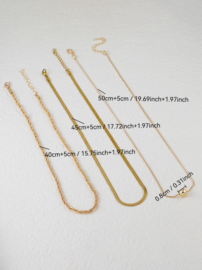 3pcs Stylish Retro Multi-Layered Stainless Steel Flat Snake Chain Round Bead Pendant Necklace for Daily Party Office Jewelry
