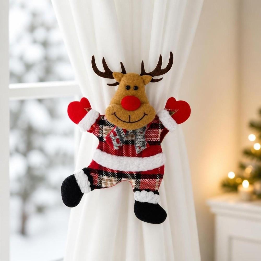 Santa Claus Christmas Curtain Tiebacks Bear Deer Curtain Clips Plush Doll Cartoon Design Xmas Curtain Buckle Window Treatment