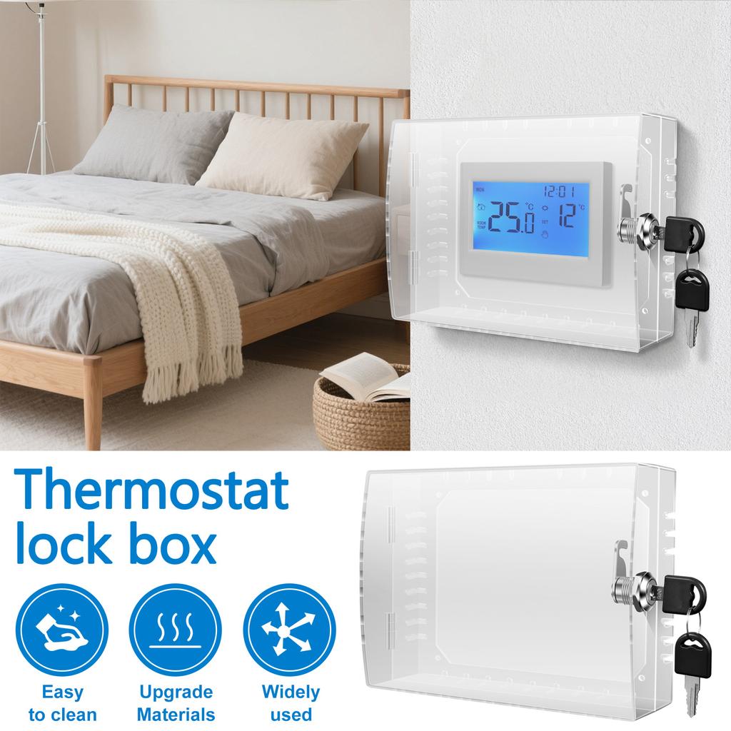 Universelle Thermostat-Verriegelungsbox mit Schlüsselschloss, durchsichtig, groß, zur Wandmontage, Thermostat-Schutzabdeckung, einfach zu installieren für Zuhause, Büro