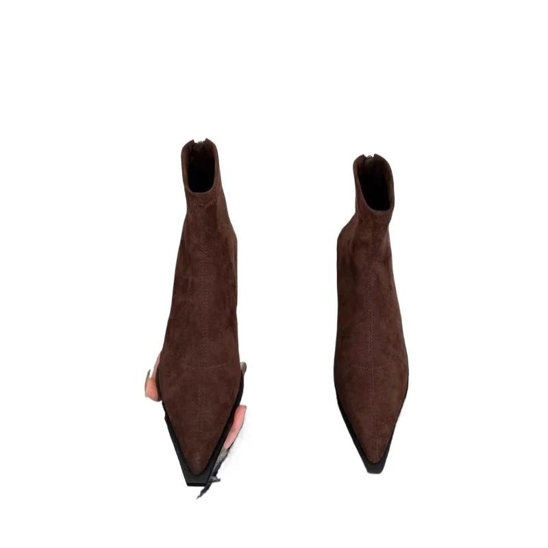 2024 Hochwertige Damen Schuhe Reißverschluss hinten Damenstiefel Mode Leopardenmuster Büro und Karriere Sexy Spitzschuhe für Damen