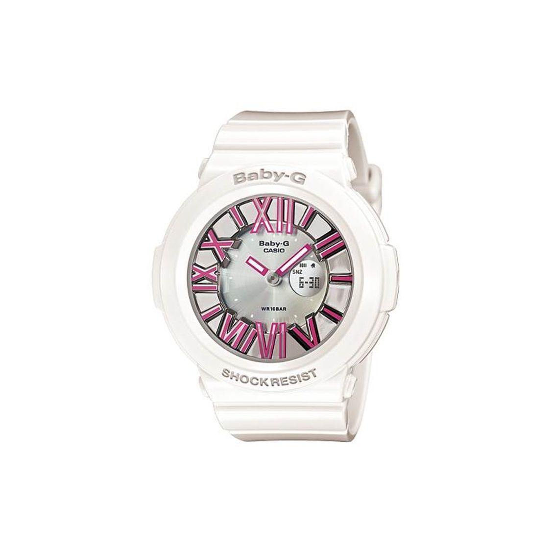 

Casio Baby-G Series Dual Display 3D Pink Scale Creative Quartz Movement Resin Strap Watch Women watches Silver BGA-160-7B2DR White Strap