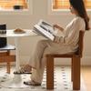 Retro Cowhide Leather Dining Chair Solid Wood Modern Design Home Furniture Living Room Chair Mobile Bedroom Desk Stool