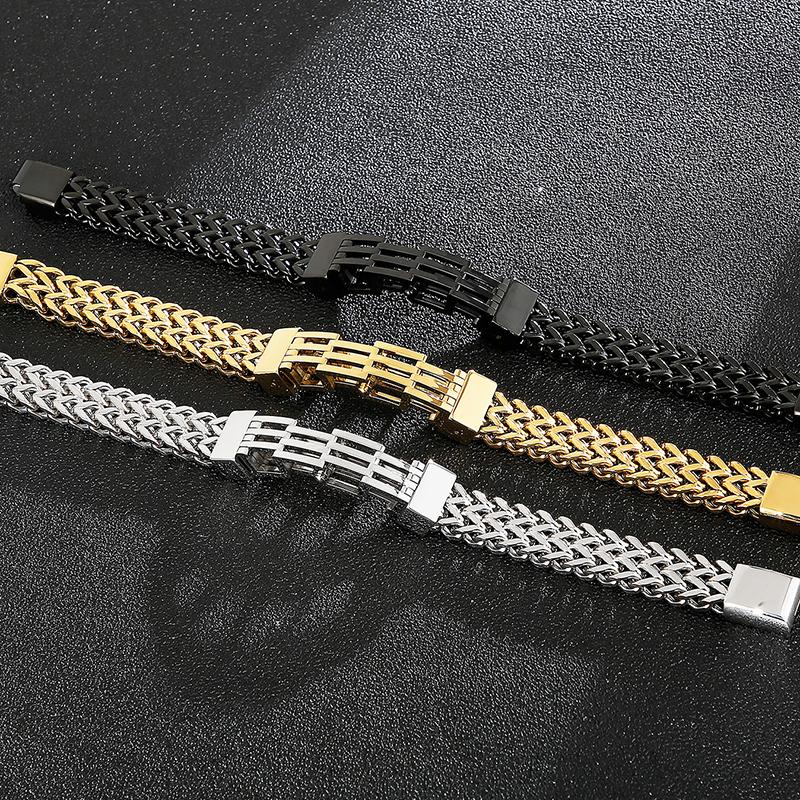 Gold Color Stainless Steel Bracelet Men 11MM Link Chain Men's On Hand Bands Bracelets Male Jewellery Iron Mannen Armband