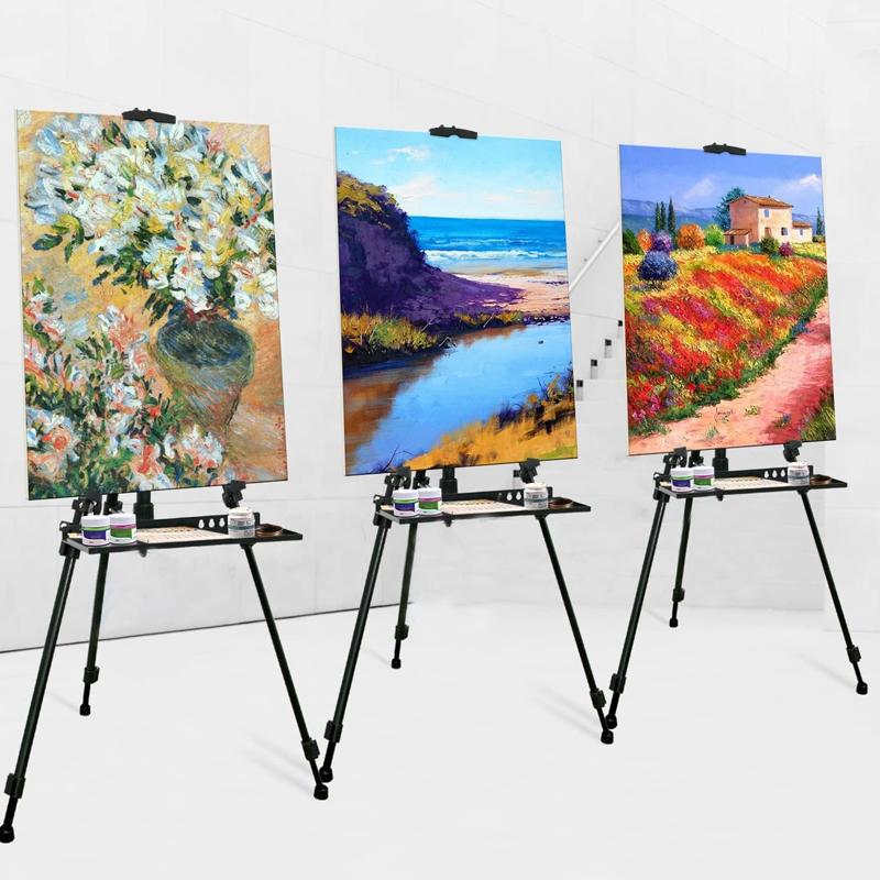1Set Artist Easel Stability Art Board Clips Adjustable Black DIY Easel Tray Aluminum Alloy