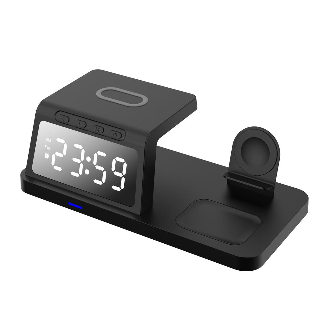 4-in-1 Wireless Charger: Desktop Clock, 15W Fast Charging for Earphones, Watch, and Phone