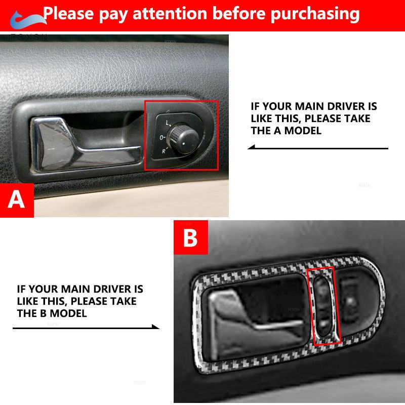 For VW Golf 4 Jetta Bora MK4 R32 GTI 1999 - 2004 Car Carbon Fiber Interior Door Handle Bowl Frame Cover Protective Trim
