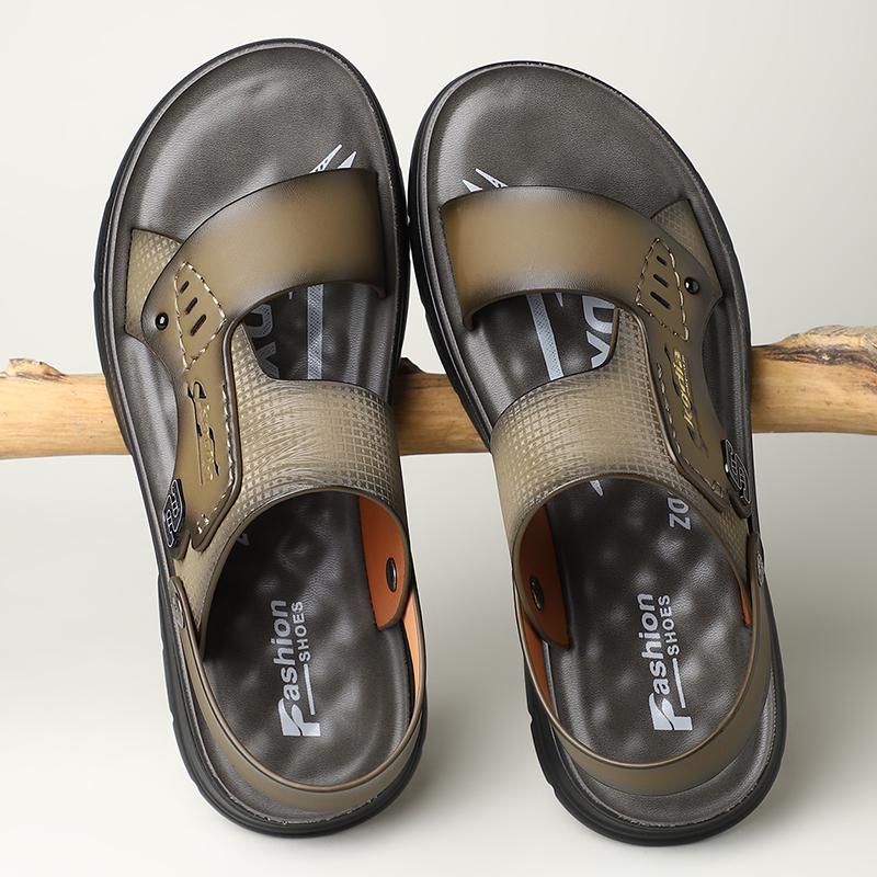 Fashion Summer Men PU Leather Sandals Non-slip Mens Wading Aqua Shoes Quick Dry Slippers Outdoor Beach Shoes Male Casual Soft Half Drag