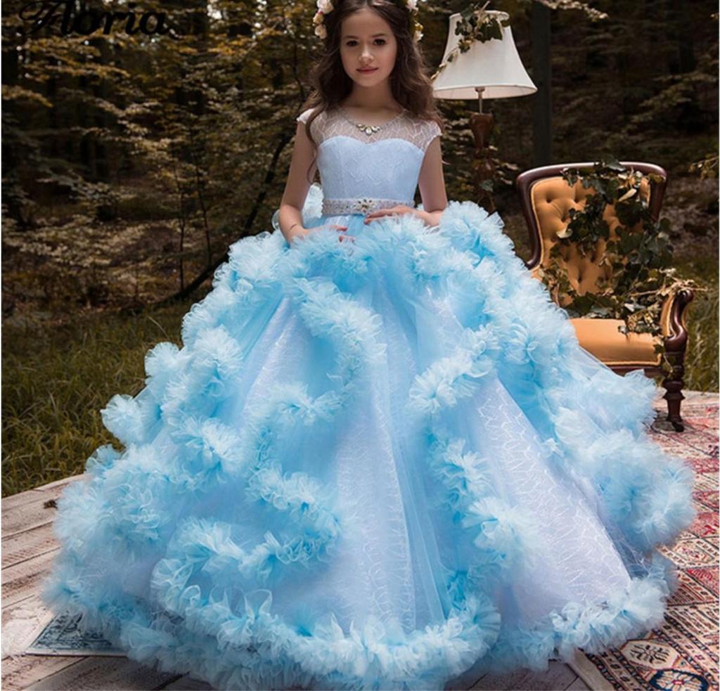 Hot-Selling Children's Princess Flower Girl Wedding & Evening Gown: Floor-Length, Puffy Performance Costume for Girls