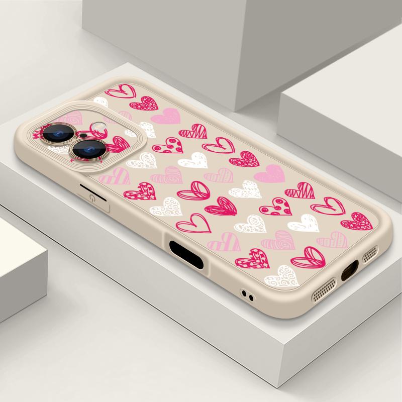 

Роскошный чехол для телефона с цветами и сердечком для iPhone 16 15 14 13 12 Pro Max Plus 11 16e XR XS, мягкий противоударный чехол-накладка из ТПУ с сердечком iPhone 14 Pro бежевый/белый