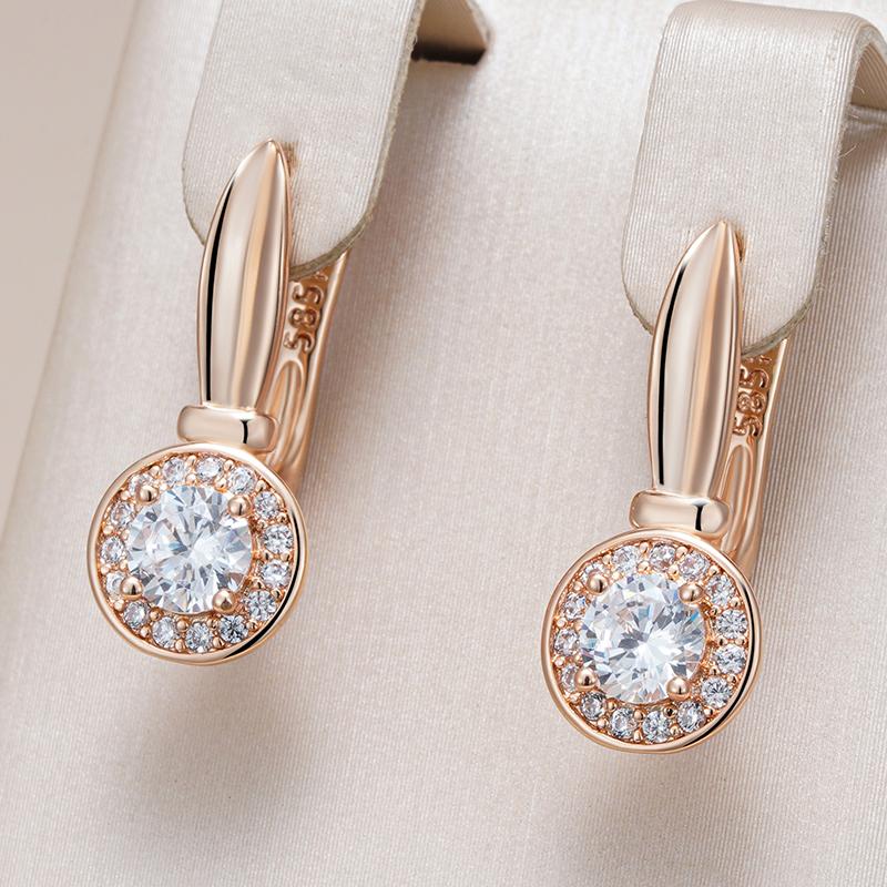 Simple  Rose Gold Color Round Dangle Earrings For Women Luxury Natural Zircon Accessories Bride Wedding Fine Jewelry