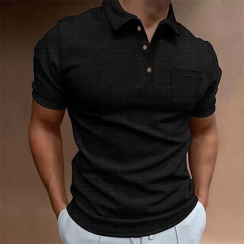 Summer New Cross-border Amazon Europe and America Waffle Men's Polo Shirt Short-sleeved Button-up T-shirt Top