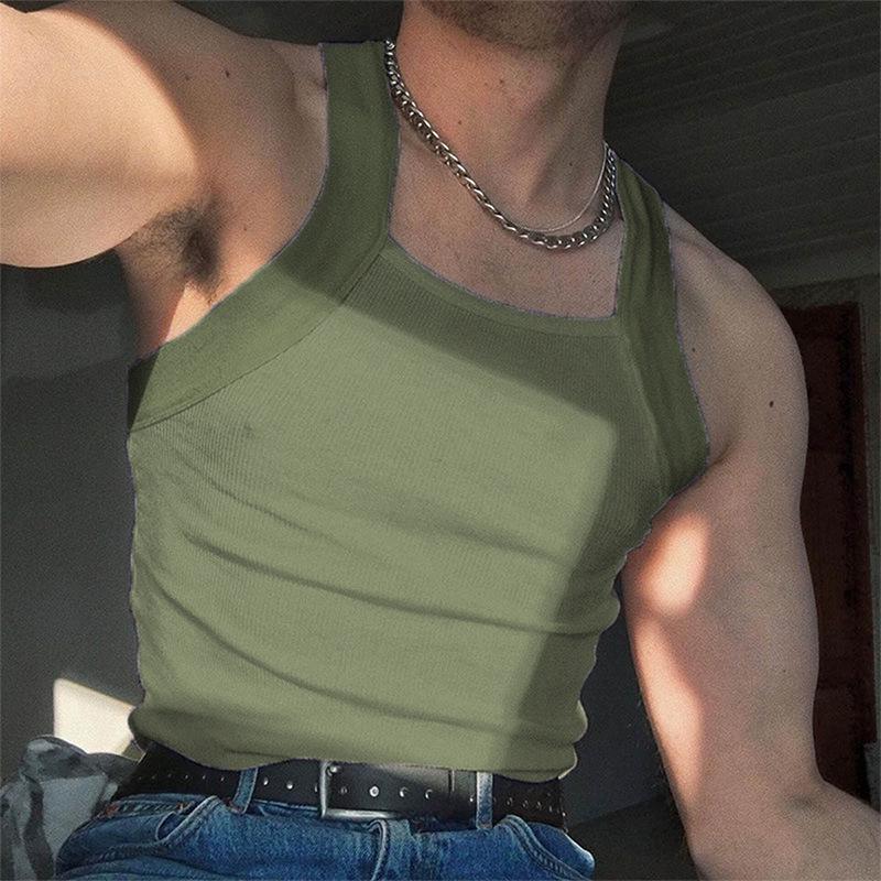 2024 Amerikanischer Retro Herren Strickweste Unifarben - Sommer Sport Fitness Oberbekleidung für Jugendliche L armee grüne