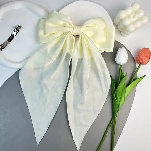 Chiffon Schleife Haarspange Damen Große Schleife Satin Haarnadel Haarspangen Mädchen Einfarbig Pferdeschwanz-Klammer Haarschmuck Kopfschmuck Geschenk